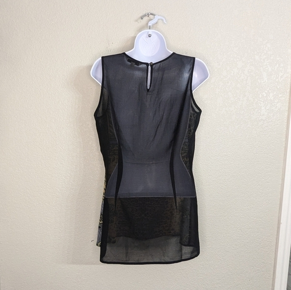 CAbi Gray Tan Animal Print Striped Chiffon Tank Top Blouse Sheer Lightweight S - Picture 2 of 8